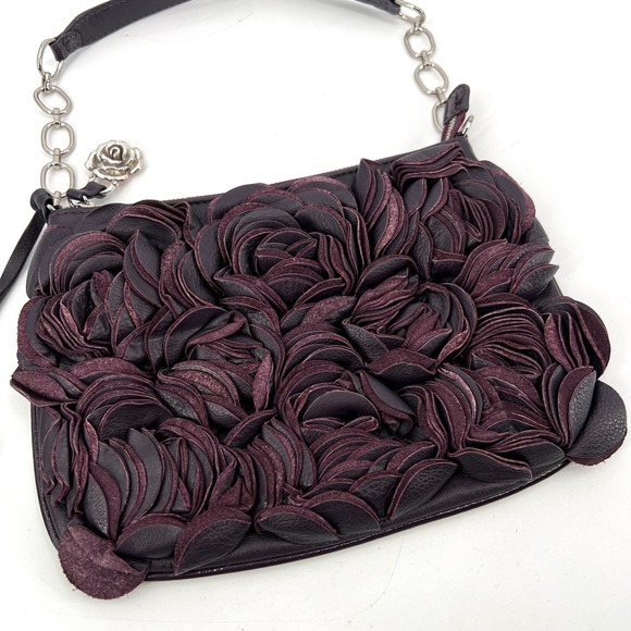 Brighton Burgundy Wine Velvet Rose Sculptural Leather Bag Masterpiece Collection - Picture 3 of 11
